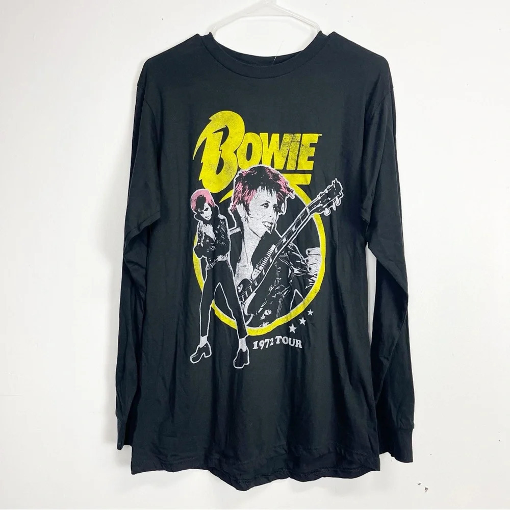 NEW David Bowie Long Sleeve T-Shirt Black Graphic Tee Mens Size Large NWOT